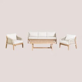 Conjunto De Jardim Com Sofá De 3 Lugares, 2 Poltronas E Mesa De Centro Em Madeira De Acácia Dubai Castanho Acácia Rústico & Tecido - Sklum
