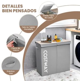 Cesto de Roupa suja com Tampa 115 L Cesto de Roupa com 2 Secções para Lavandaria Casa de Banho Quarto 62 x 31 x 60 cm Cinzento