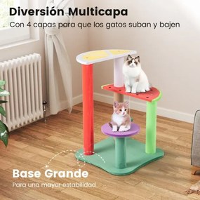 Arranhador para gatos de 69 cm Torre estética multinível de 4 níveis com plataformas desenhos de frutas com bolas penduradas Multicolorido