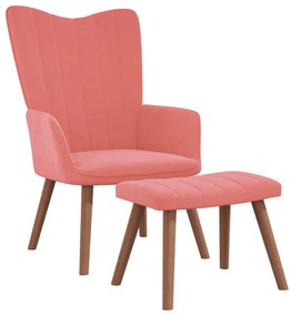 327670 vidaXL Cadeira de descanso com banco veludo rosa