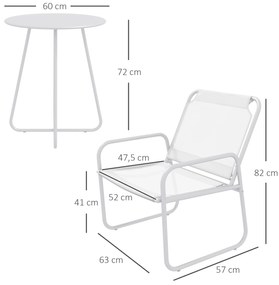 Conjunto de Móveis de Jardim com 1 Mesa Redonda e 2 Cadeiras Estrutura de Aço e Apoio para os Braços Branco