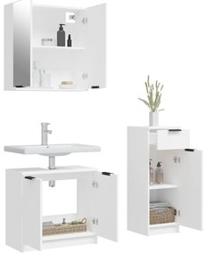 3 pcs conjunto móveis casa de banho madeira processada branco