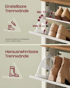 Armário para sapatos com três portas 24 x 87 x 123,6 cm Branco vintage