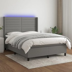 vidaXL Cama box spring c/ colchão e LED 140x190 cm tecido cinza-escuro