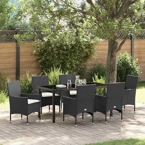 vidaXL Conjunto de Jantar de Jardim com 7 Peças e Almofadas - Rattan Preto Intercalado