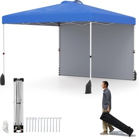 Tenda Pop up 3 x 3 m jardim, eventos, feiras com 1 Parede Lateral, com Bolsa com Rodas, 4 Sacos de Areia Azul