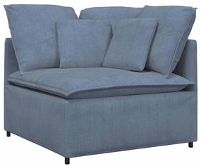 Sofá modular com almofadas tecido corduroy azul