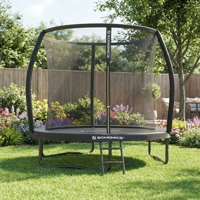 Trampolim de 244 cm de diâmetro com rede de segurança e varas curvas, preto