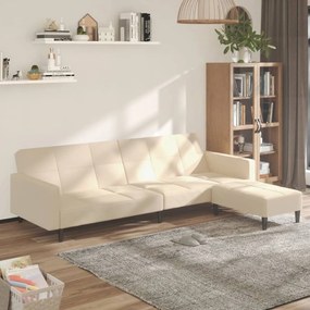 vidaXL Sofá-cama de 2 lugares com banco tecido de microfibra cor creme