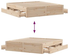 Cama sem colchão com gavetas 200x200 cm madeira de pinho maciça