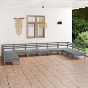 10 pcs conjunto lounge de jardim pinho maciço cinza