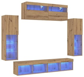 Armários de TV vidaXL com Luzes LED 2 pcs Carvalho Artesanal 80x30x30