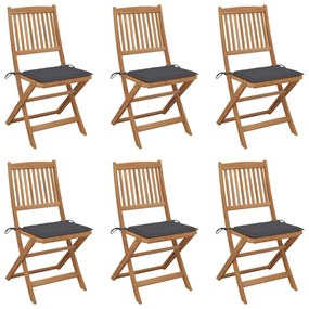 Cadeiras de jardim dobráveis c/ almofadões 6 pcs acácia maciça
