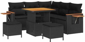 Conjunto de Sofá de Jardim de Oito Peças com Almofadas Preto Rattan PE