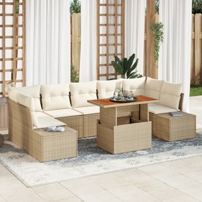 Conjunto de Sofás de Jardim de 8 Peças com Almofadas Bege Poliéster