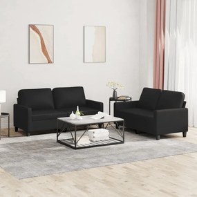 3201408 vidaXL 2 pcs conjunto de sofás com almofadões couro artificial preto