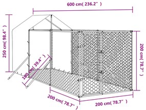 Canil de exterior com teto 2x6x2,5 m aço galvanizado prateado