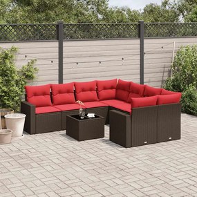 vidaXL 9 pcs conjunto sofás p/ jardim c/ almofadões vime PE castanho