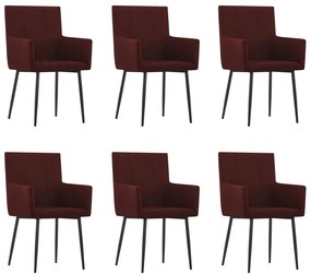 Cadeiras jantar c/ apoio de braços 6 pcs tecido vermelho tinto