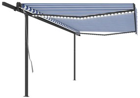 vidaXL Toldo retrátil manual com luzes LED 5x3 m azul e branco