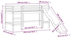 Cama alta para criança com escorrega 90x190 cm pinho maciço