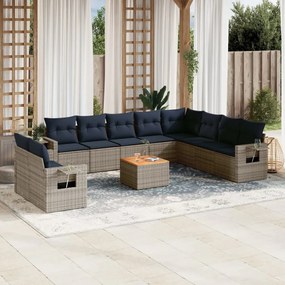 vidaXL 11 pcs conjunto sofás de jardim c/ almofadões vime PE cinzento