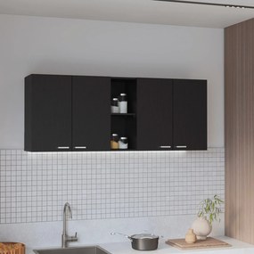 Móvel de cozinha em melamina Rochet com 4 armários e 3 prateleiras 60 x 150 x 31,5 cm, Preto