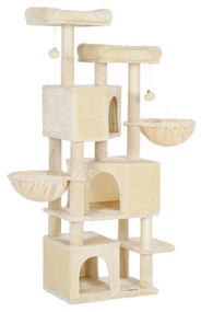Árvore para gatos com cavernas e plataformas acolchoadas. | FEANDREA | 55 x 40 x 164 cm | beige | PCT098M01.