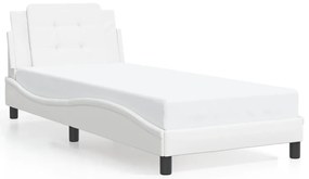 Estrutura de cama c/ luzes LED 90x190cm couro artificial branco