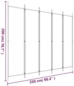 Biombo com 5 painéis 250x200 cm tecido branco