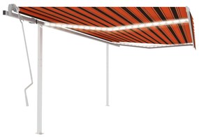 vidaXL Toldo retrátil manual com luzes LED 4x3,5 m laranja e castanho