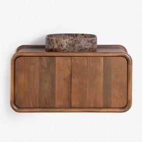 Conjunto De Móvel De Casa De Banho Suspenso 90x45 Cm Em Madeira De Manga Maupaul Sem Torneira & Madeira De Cabo Escuro & Quadrado De Mármore Castanho