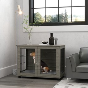 Gaiola para cães 2 em 1: mesa auxiliar com almofada de pelúcia com capa removível e porta com fecho de segurança, 100 x 60 x 73,5 cm, cinzenta