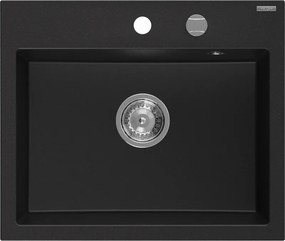 Mexen Oscar lava-loiça de granito 1-cuba 580 x 490 mm, preto, sifão cromado - 6519581000-77