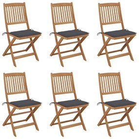 vidaXL Cadeiras de jardim dobráveis c/ almofadões 6 pcs acácia maciça