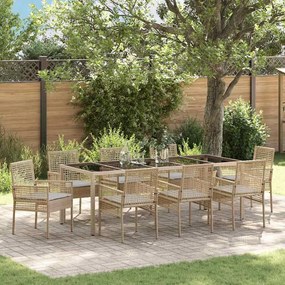 vidaXL Conjunto de Jantar de Jardim 9 Peças Bege em Rattan Poly