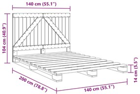 Estrutura de cama com cabeceira 140x200 cm pinho maciço cinza