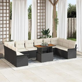 Conjunto de Sofás de Jardim vidaXL 11 Peças com Almofadas Preto Rattan Poliéster