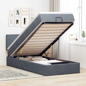 Estrutura cama otomana colchão 80x200 cm veludo cinzento escuro