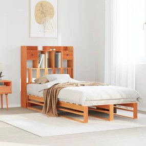 Cama com estante sem colchão 90x190cm pinho maciço castanho-mel