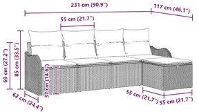 Conjunto de Sofás de Jardim de 5 Peças com Almofadas em Poli Rattan Pr