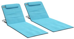 Outsunny Conjunto de 2 Esteiras de Praia com Encosto Reclinável em 5 Níveis Bolsa de Transporte e Apoio de Cabeça 48x134x33-43 cm Azul