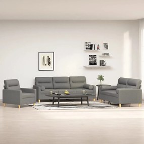 vidaXL 3 pcs conjunto de sofás c/ almofadões tecido cinza-escuro