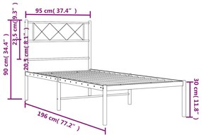 Estrutura de cama com cabeceira 90x190 cm metal preto