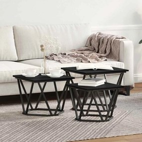 Mesas de Lado vidaXL 3 pcs Preto Carvalho de Madeira Engineered