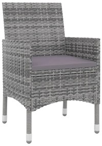 3 pcs conjunto de jantar p/ jardim c/almofadões vime PE e vidro