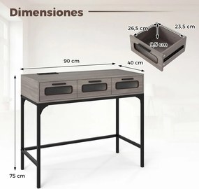 Mesa consola com luzes LED e estação de carregamento, 90 x 40 x 75 cm, com portas USB e gavetas, estreita, para sala, hall de entrada ou corredor, cin