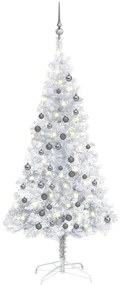 3077695 vidaXL Árvore Natal artificial c/ luzes LED/bolas 150 cm PET prateado