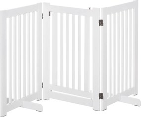 PawHut Barreira Cães Madeira Dobrável 3 Painéis 1 Porta Pés Apoio Segurança Animais Estimação 155x35,5x76 cm Branco | Aosom Portugal
