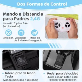 Carro elétrico de 12 V para crianças com controlo remoto Ligação USB sem fios Luz de música Ecrã de bateria Arranque suave 3 velocidades Preto